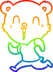 rainbow gradient line drawing happy cartoon bear running