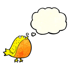 cartoon fat bird with thought bubble