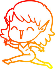 warm gradient line drawing cartoon elf girl