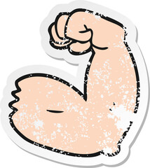 retro distressed sticker of a cartoon strong arm flexing bicep