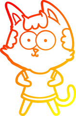 warm gradient line drawing happy cartoon cat