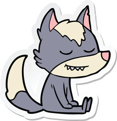 sticker of a friendly cartoon wolf sitting down