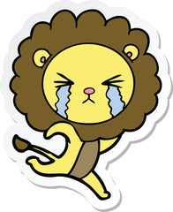 sticker of a cartoon crying lion running away