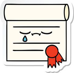 sticker of a cute cartoon certificate