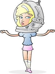 cartoon woman wearing space helmet