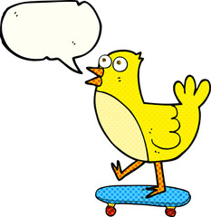 comic book speech bubble cartoon bird on skateboard