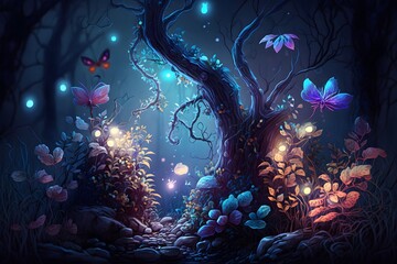 Obraz na płótnie Canvas fairy forest created using AI Generative Technology
