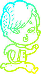 cold gradient line drawing cartoon surprised girl