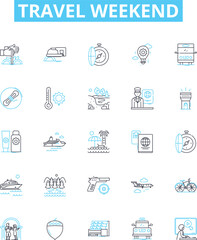 Travel weekend vector line icons set. Vacation, Trip, Weekender, Getaway, Holiday, Tour, Cruise illustration outline concept symbols and signs