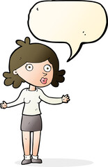 cartoon confused woman with speech bubble