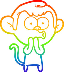 rainbow gradient line drawing cartoon hooting monkey