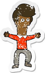 retro distressed sticker of a cartoon startled man