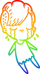 Obraz premium rainbow gradient line drawing cartoon crying girl
