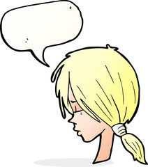 cartoon girl looking speechful with speech bubble