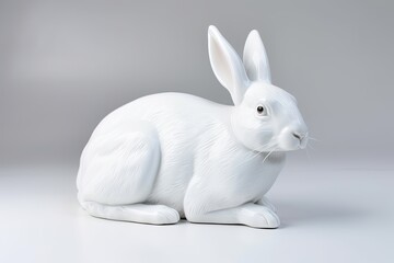Lovely Porcelain White Rabbit Against a Serene White Background: Generative AI