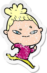 distressed sticker of a cartoon woman