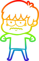 rainbow gradient line drawing annoyed cartoon boy