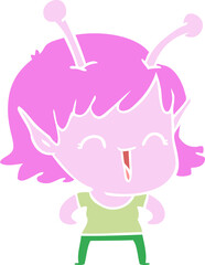 flat color style cartoon alien girl laughing