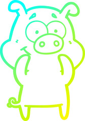 cold gradient line drawing happy cartoon pig