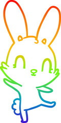 rainbow gradient line drawing cute cartoon rabbit dancing