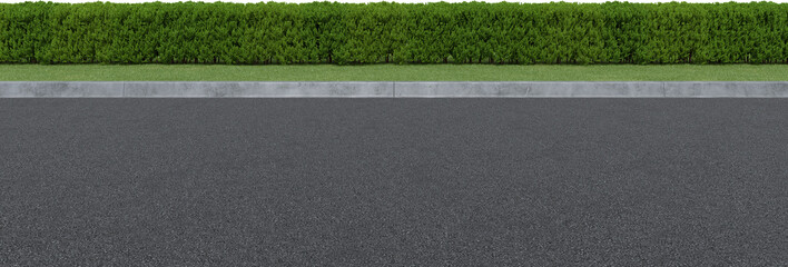 Realistic road side and hedge. 3d rendering of isolated objects.