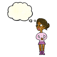 cartoon girl talking with thought bubble