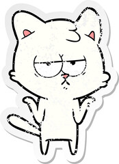 distressed sticker of a bored cartoon cat