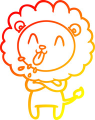 warm gradient line drawing happy cartoon lion