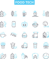 Food tech vector line icons set. Foodtech, Cuisine, Nutrition, Edible, Cooking, Bakery, Farming illustration outline concept symbols and signs