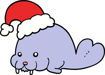 cartoon christmas walrus