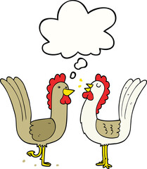 cartoon chickens and thought bubble
