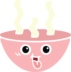 flat color retro cartoon bowl of hot soup