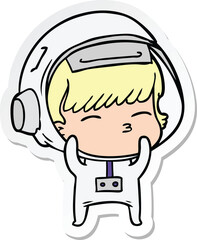 sticker of a cartoon curious astronaut