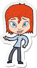 sticker of a cartoon relaxed woman pointing