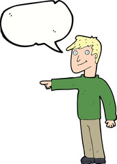 cartoon man pointing with speech bubble