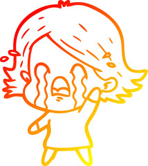 warm gradient line drawing cartoon woman crying