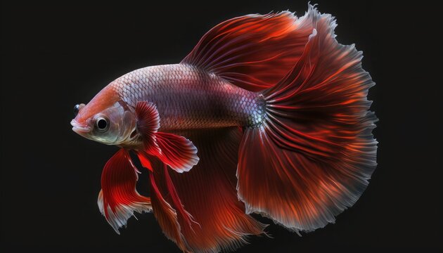 Red halfmoon betta fish close up, generative ai