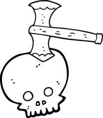 black and white cartoon axe in skull