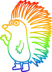 rainbow gradient line drawing cartoon spiky hedgehog