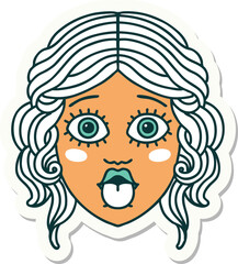 tattoo style sticker of female face sticking out tongue