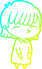 cold gradient line drawing cartoon woman