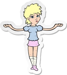 sticker of a cartoon woman shrugging shoulders