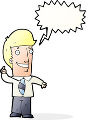 cartoon office man with idea with speech bubble