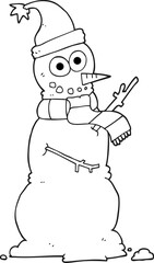 black and white cartoon snowman