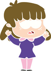 flat color style cartoon tired woman