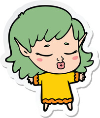 sticker of a pretty cartoon elf girl