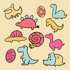 The dinosaurs character cartoon design Bundle set vector image.
