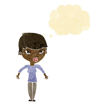 recommend clip art: cartoon woman shrugging shoulders with thought bubble