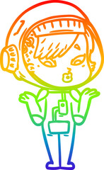 rainbow gradient line drawing cartoon astronaut woman