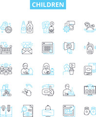 Children vector line icons set. Kids, Infants, Toddlers, Juveniles, Minors, Youths, Preteens illustration outline concept symbols and signs